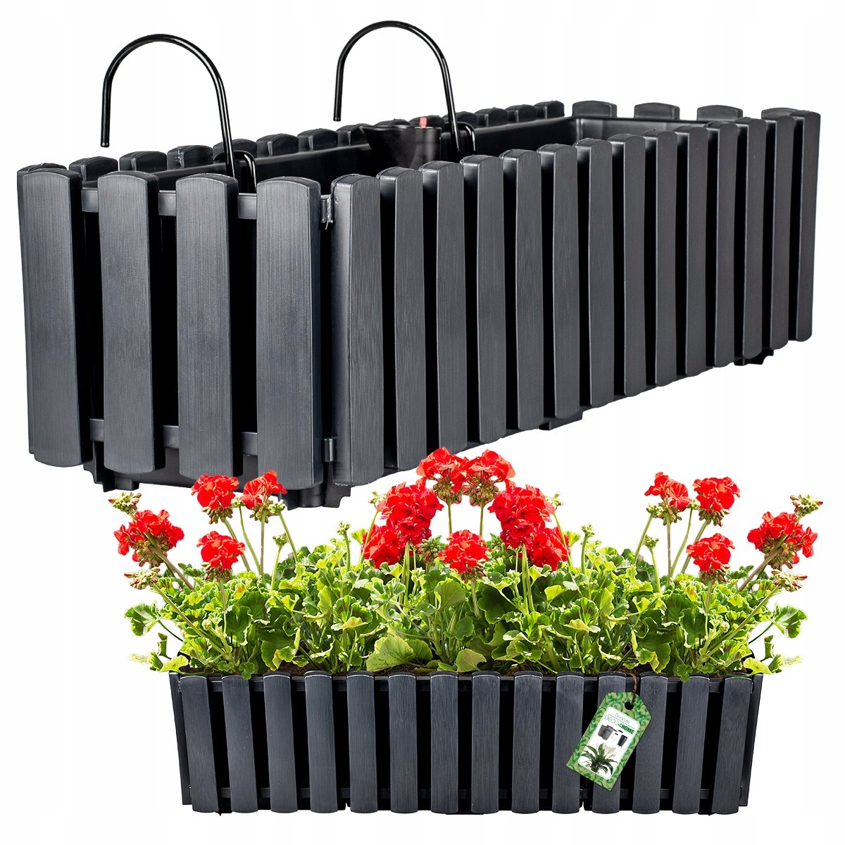 DONICZKA WISZĄCA KWIETNIK PŁOTEK SKRZYNKA BALKONOWA NA BALUSTRADE 58cm