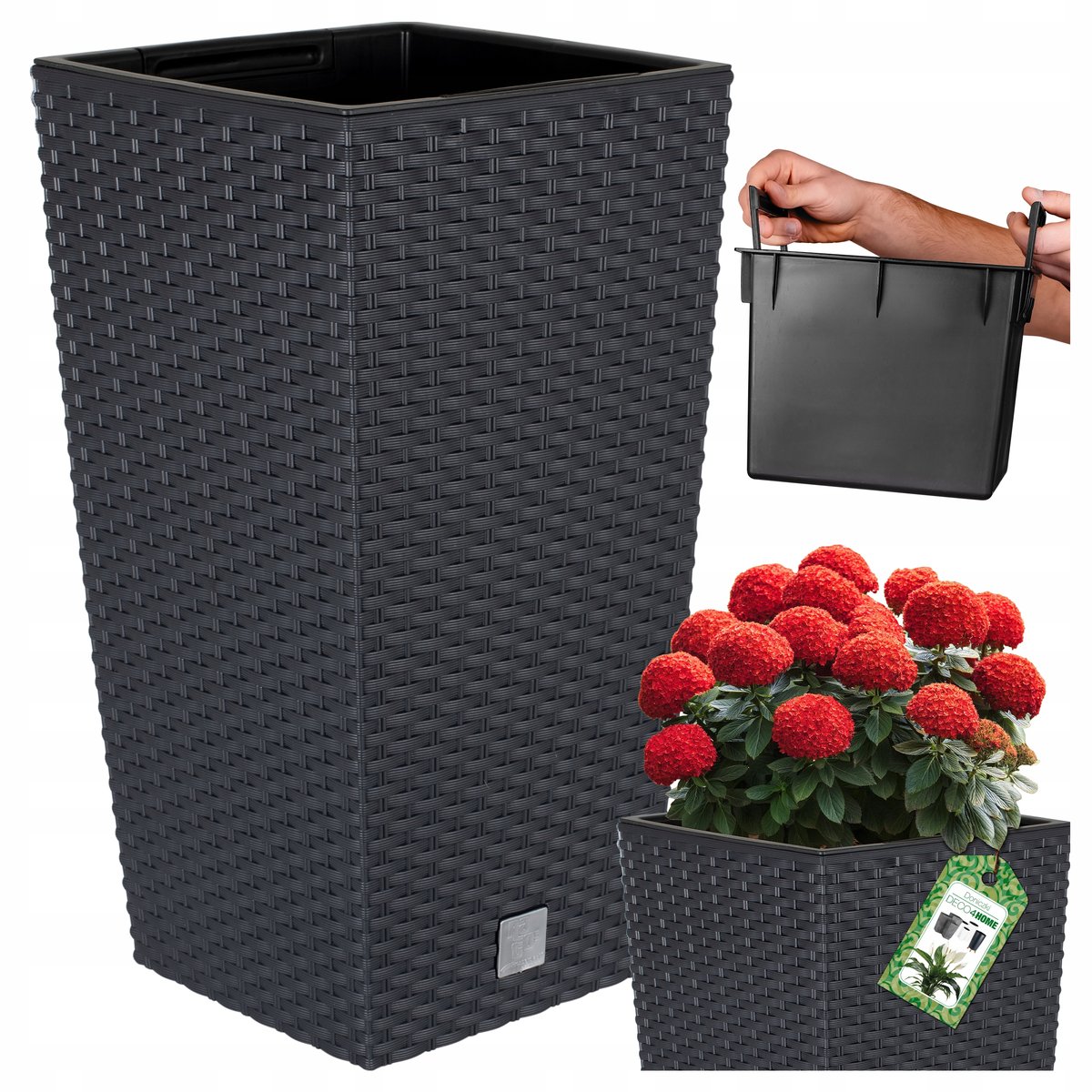 DONICZKA DONICA OGRODOWA TARAS RATTAN KWIETNIK ANTRACYT WYSOKA 42CM WKŁAD