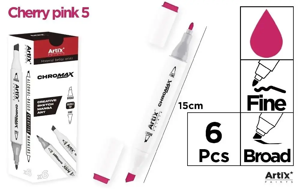 Marker Chromax z 2 końcówk. cherry pink 5 (6szt) - Artix