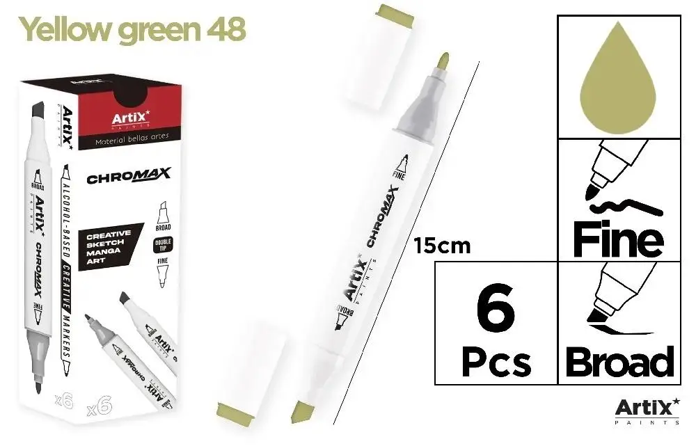 Marker Chromax z 2 końcówk. yellow green 48 (6szt) - Artix