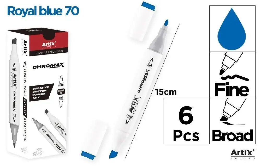 Marker Chromax z 2 końcówk. royale blue 70 (6szt) - Artix