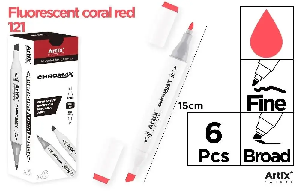 Marker Chromax z 2 końcówk. fluor coral 121 (6szt) - Artix