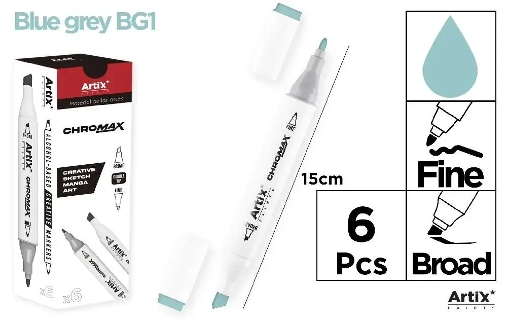 Marker Chromax z 2 końcówk. blue grey BG1 (6szt) - Artix