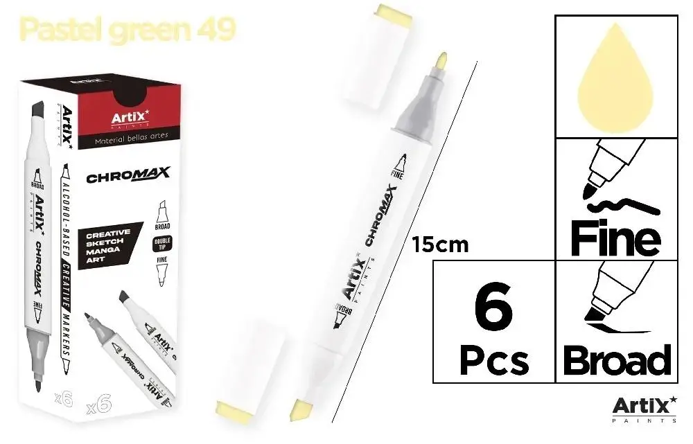 Marker Chromax z 2 końcówk. pastel green 49 (6szt) - Artix