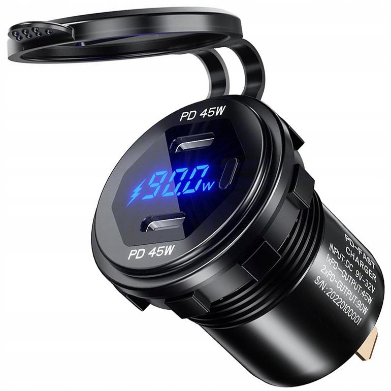GNIAZDO 90W - 2 X USB C DO MOTOCYKLA NA KIEROWNICĘ