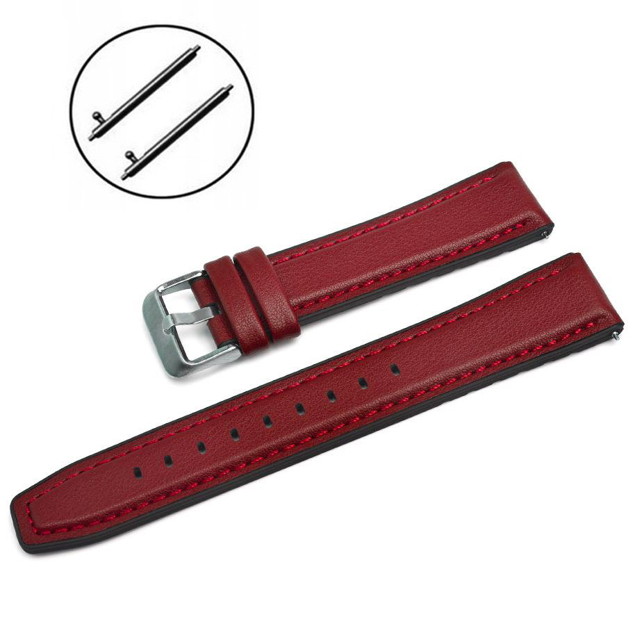 PASEK DO ZEGARKA 22MM - SKÓRZANO/SILIKONOWY - CZERWONY - UNIWERSALNY