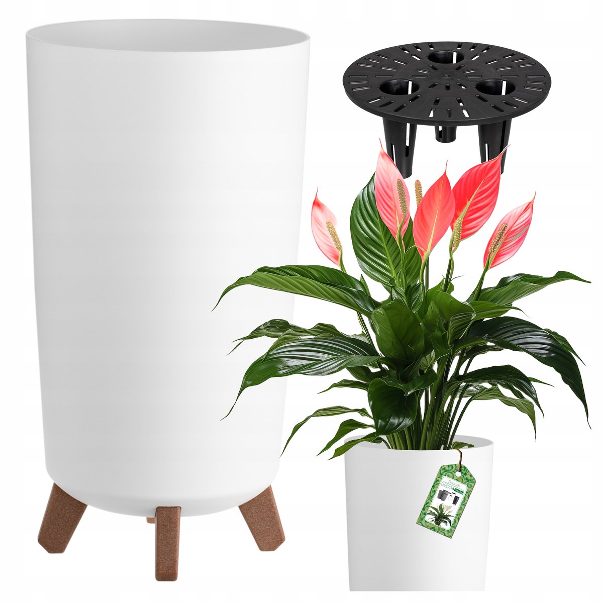 Donica doniczka wysoka kwietnik stojący na nóżkach do domu ogrodowa biała