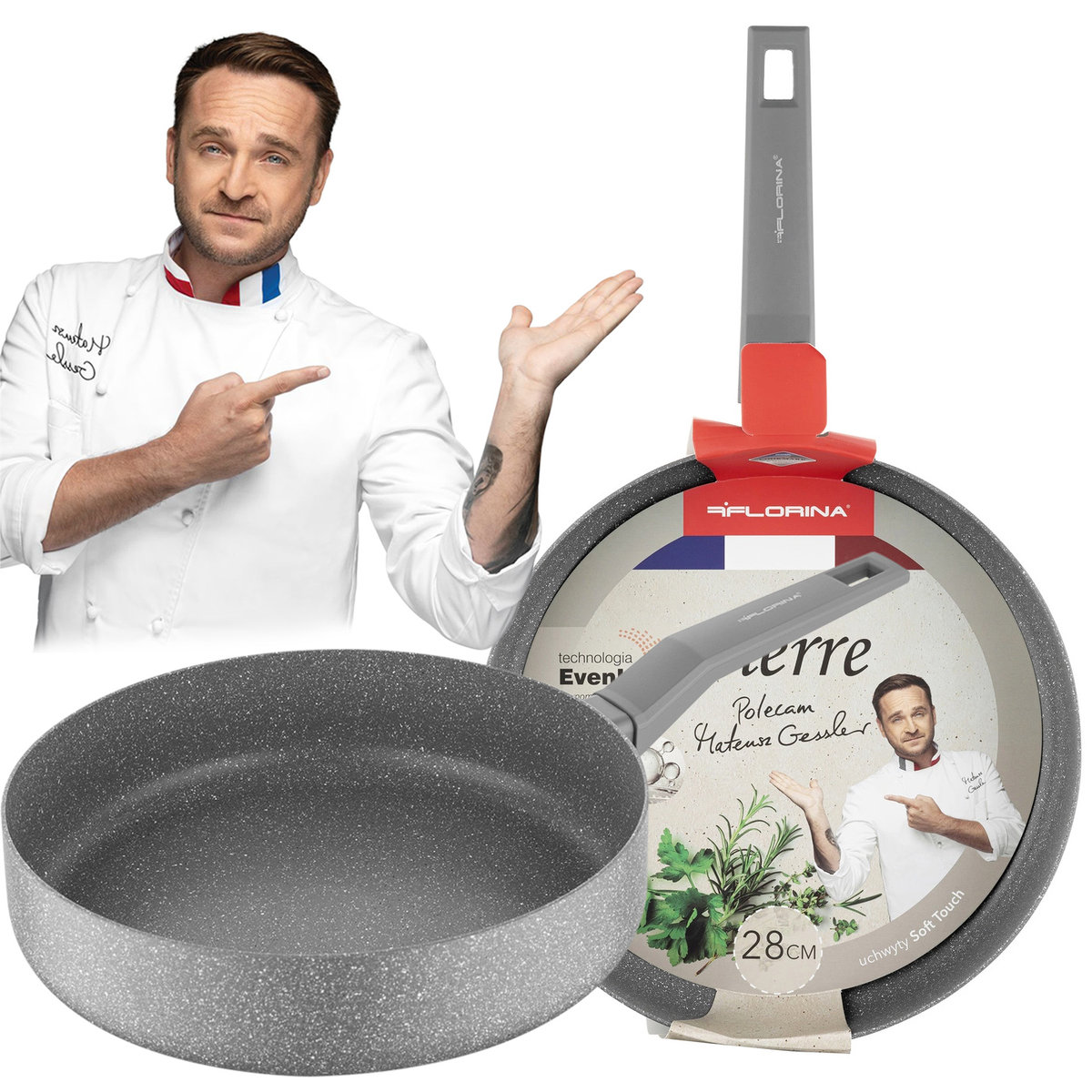 PATELNIA TRADYCYJNA GŁĘBOKA MARMUREK ALUMINIOWA PIERRE 28CM SZARA NON-STICK