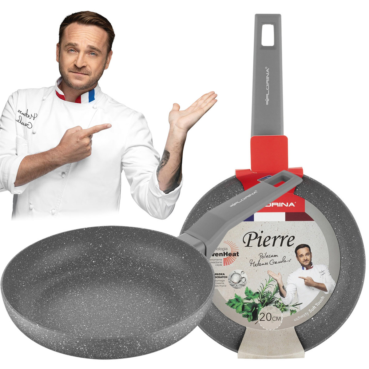 PATELNIA TRADYCYJNA MARMURKOWA ALUMINIOWA PIERRE 20CM SZARA NON-STICK INDUK