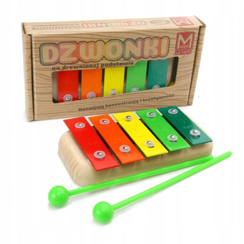 CYMBAŁKI DZWONKI 5 TONOWE DREWNIANE KOLOROWE DO NAUKI GRY MUZYKA