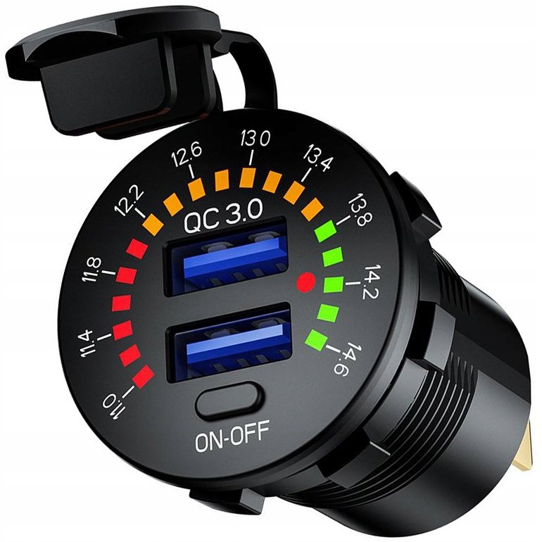 GNIAZDO 2 X USB - 36W - DO MOTOCYKLA + WYŚWIETLACZ