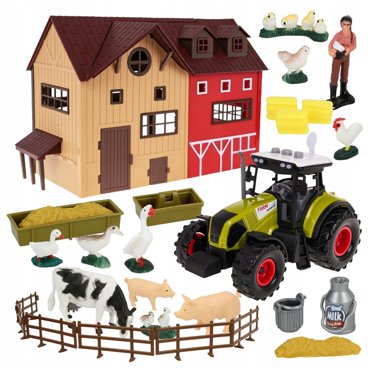 DUŻA FARMA DLA DZIECI ZAGRODA ZWIERZĘTA ROLNIK TRAKTOR CIĄGNIK STODOŁA 64EL