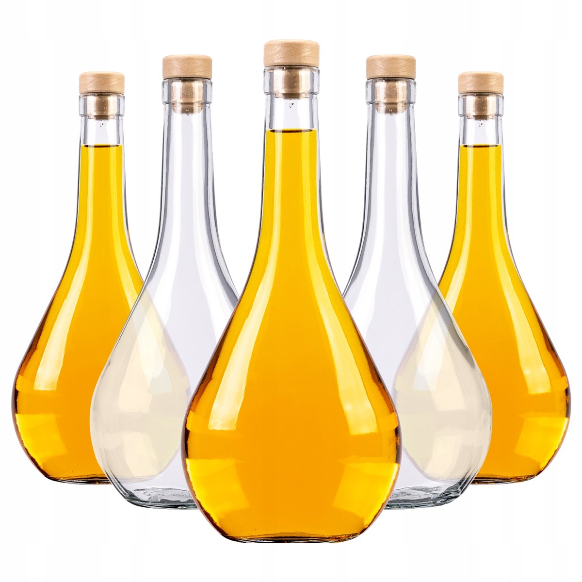 SZKLANE BUTELKI na NALEWKI SOKI LIKIERY WODĘ 5x ŁEZKA 0,5 L + KORKI