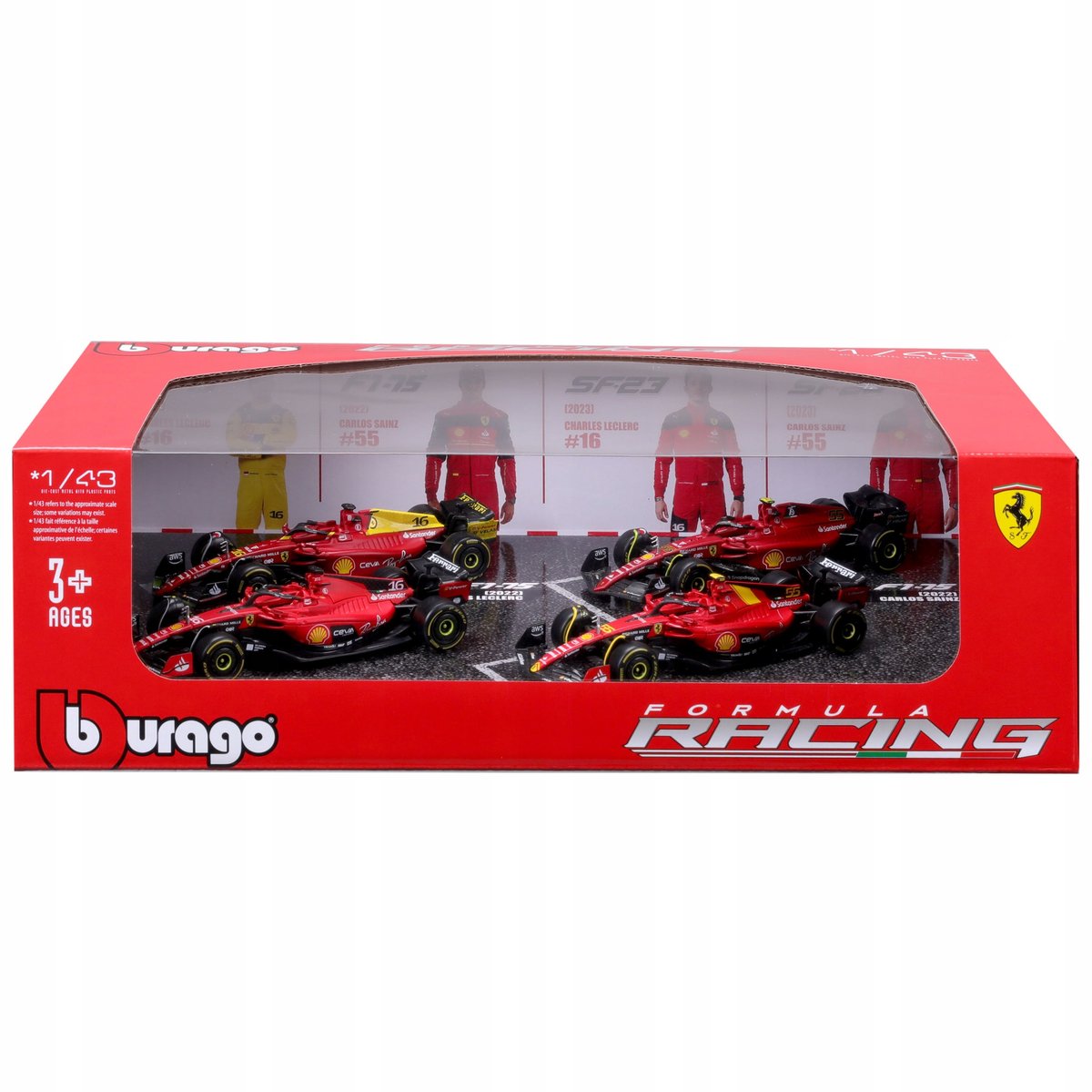 ZESTAW BOLIDÓW F1 Ferrari F1-75 SF-23 Leclerc Sainz 1:43 BBURAGO 18-36848