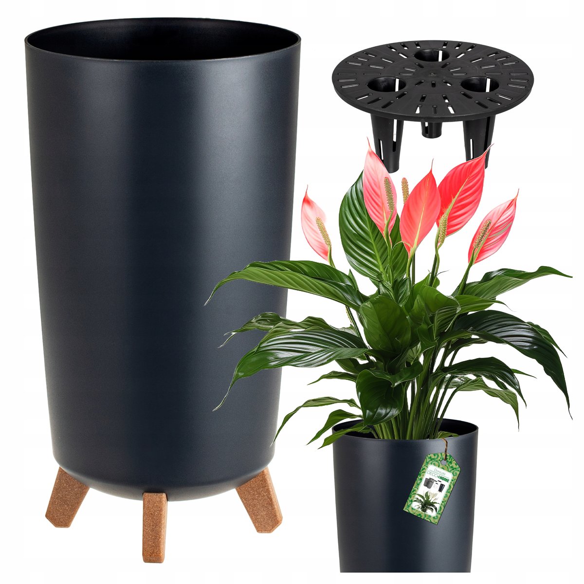 DONICA DONICZKA WYSOKA KWIETNIK STOJĄCY NA NÓŻKACH DO DOMU OGRODU ANTRACYT