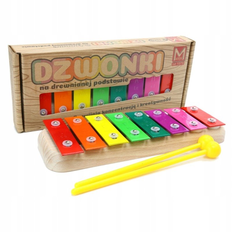 CYMBAŁKI DZWONKI 8 TONOWE DREWNIANE KOLOROWE DO NAUKI GRY MUZYKA
