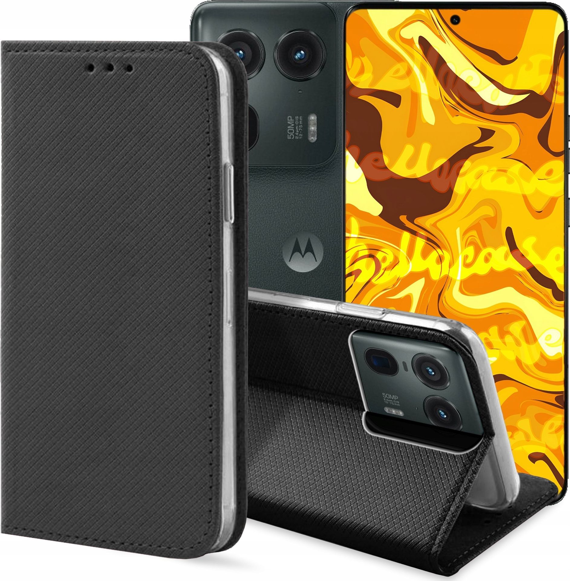 Hello Case ETUI Z KLAPKĄ DO MOTOROLA EDGE 50 ULTRA CZARNE ZAMYKANE MAGNETYCZNE KABURA