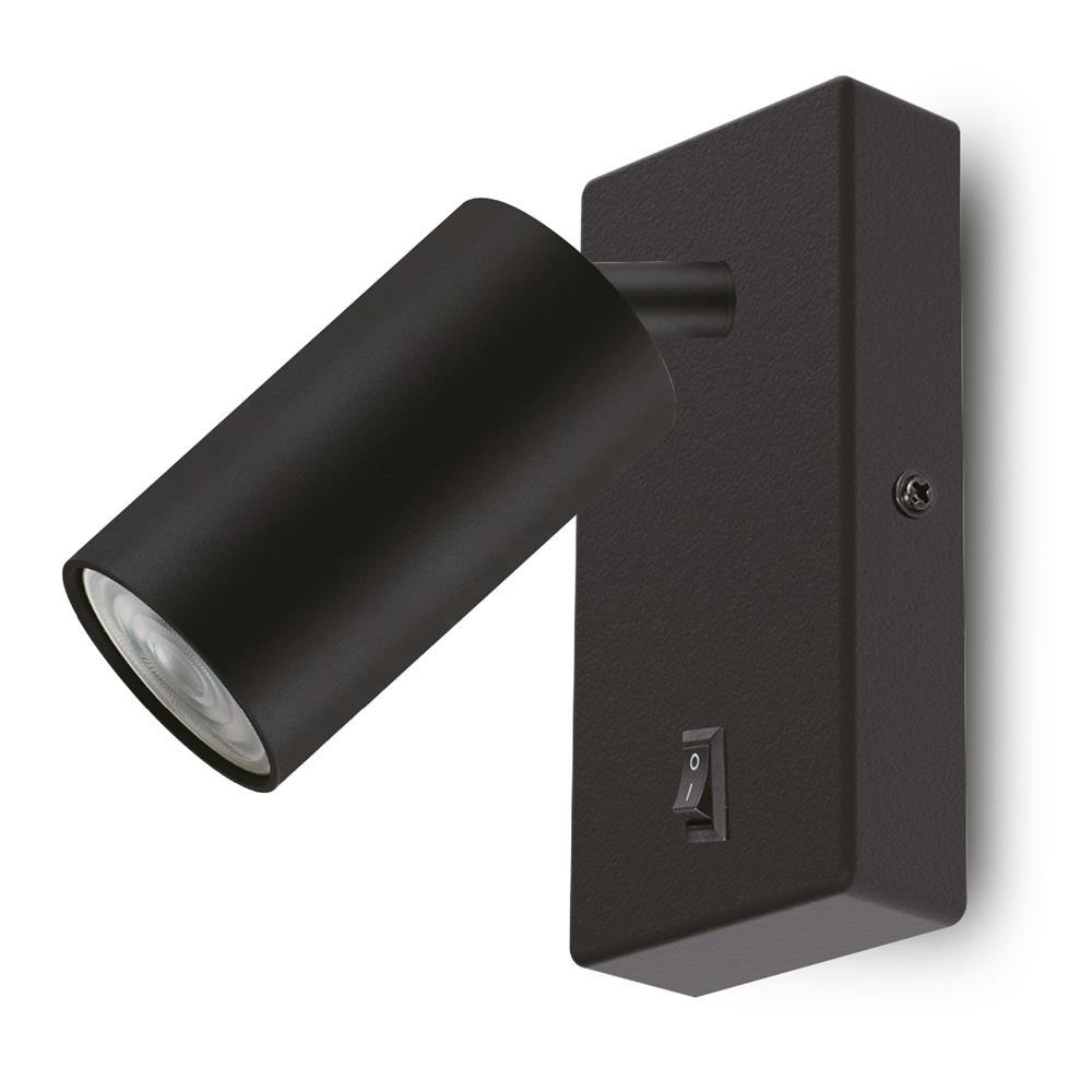 Kinkiet / lampa ścienna maclean mce369 b, punktowa, okrągła, gu10, z włącznikiem, 55x100mm, czarna MCE369 B