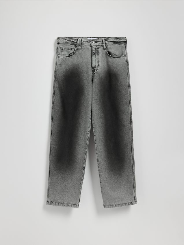 Reserved - Jeansy baggy z efektem sprania - szary