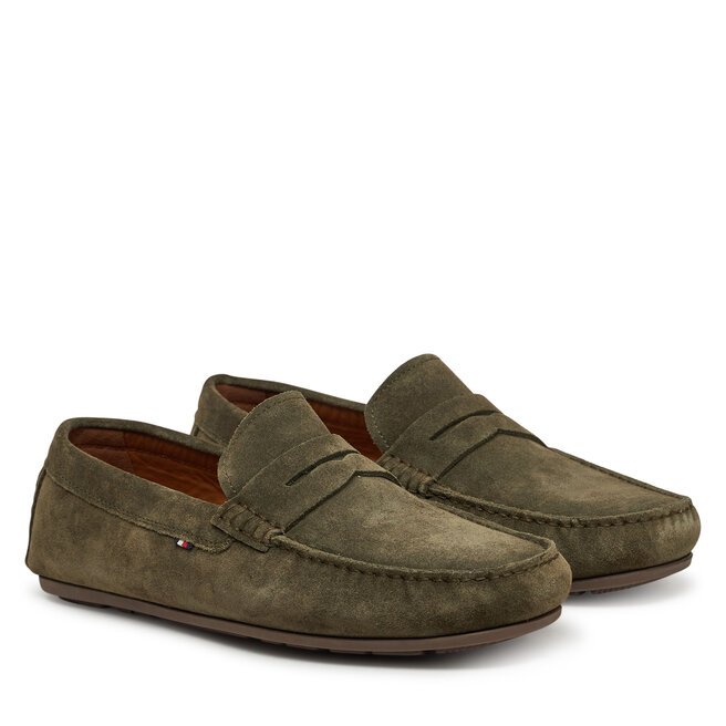 Mokasyny Tommy Hilfiger Casual Hilfiger Suede Driver FM0FM04998 Zielony