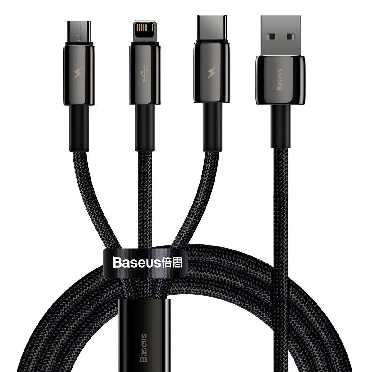 Baseus Tungsten Gold 3w1 USB do micro USB / USB-C / Lightning, 3.5A, 1.5m czarny