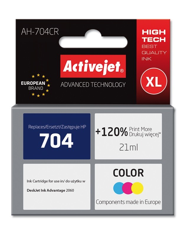 Activejet AH-704CR zamiennik HP 704 CN693AE; Premium; 21 ml; kolor