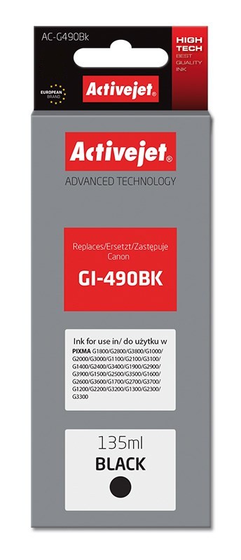 Activejet AC-G490Bk zamiennik Canon GI-490BK; Supreme; 135 ml; czarny