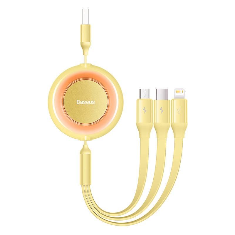 Baseus Bright Mirror 2 USB 3w1, micro USB / Lightning / USB-C, płaski, 3.5A, 1.1m żółty