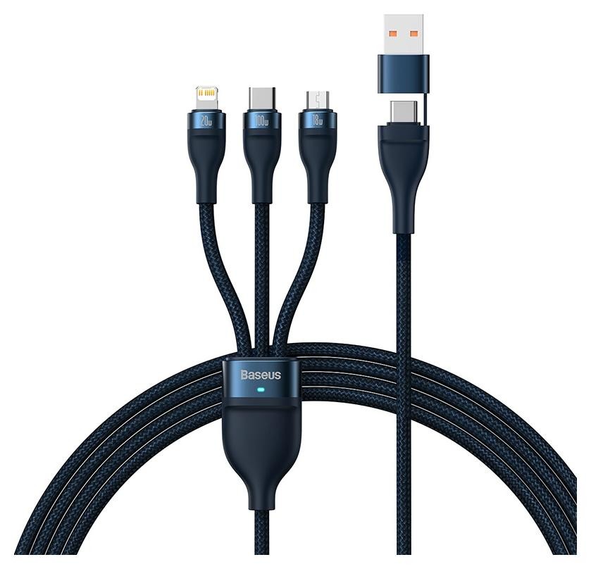 Baseus Flash Series 2 USB 3w1, USB-C + micro USB + Lightning, 100W, 1.2m niebieski