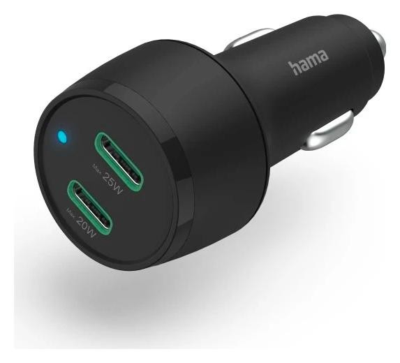 Hama ładowarka samochodowa PD/QC 45W 2x USB-C, czarna
