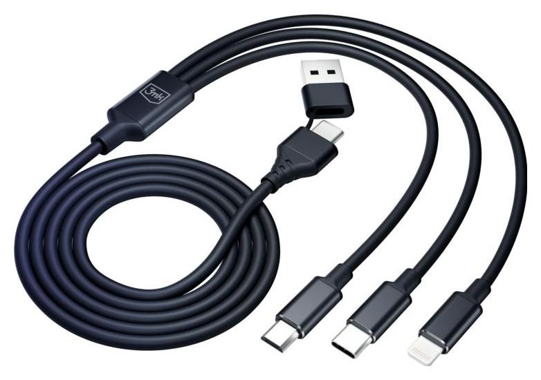 3mk Hyper Cable 3w1 USB-A/C do USB-C/microUSB/Lightning 1.5m czarny