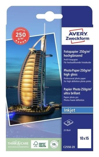 Papier Avery fotograficzny Premium wysokobłyszczący, 250 g, 100 x 150 mm C2550-20
