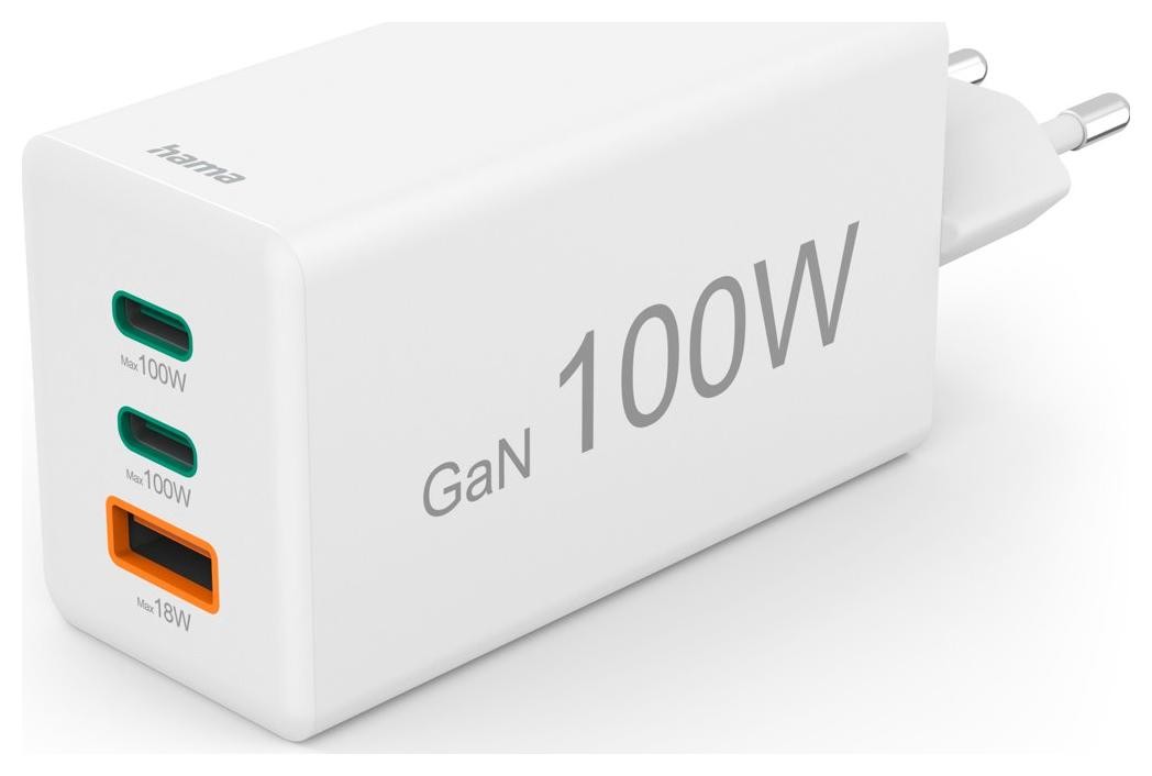 Hama ładowarka sieciowa mini 100W GaN PD/QC 2x USB-C, 1x USB-A biała
