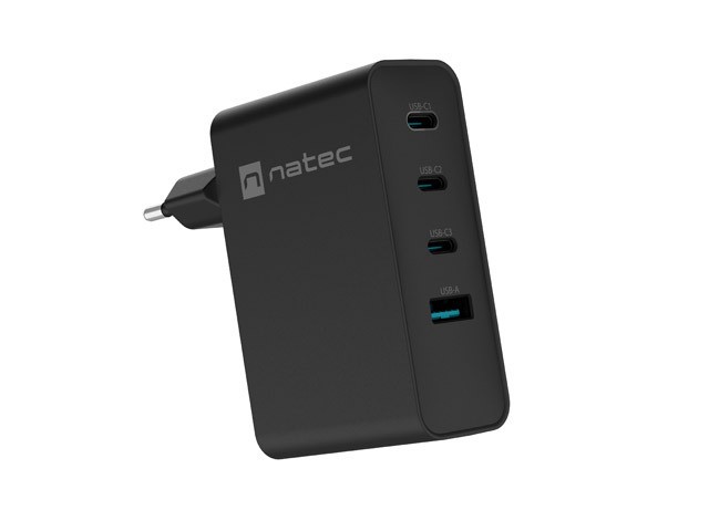 Natec Ribera GaN 100W USB-A + 3x USB-C czarna