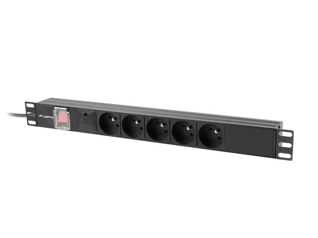 Lanberg listwa zasilająca rack PDU 19'' 1U 10A 5x PL 2m czarna C14 PDU-05E-0200-IEC-BK