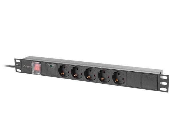 Lanberg listwa zasilająca rack PDU 19'' 1U 16A 5x Schuko 2m czarna PDU-05F-0200-BK
