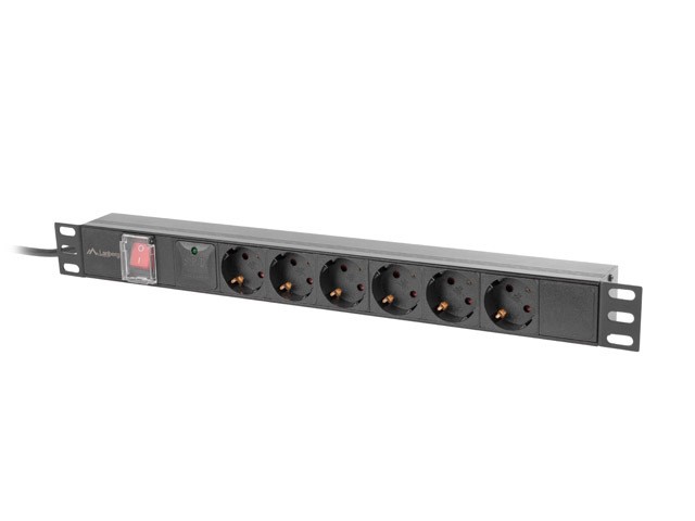 Lanberg listwa zasilająca rack PDU 19'' 1U 16A 6x Schuko 2m czarna PDU-06F-0200-BK