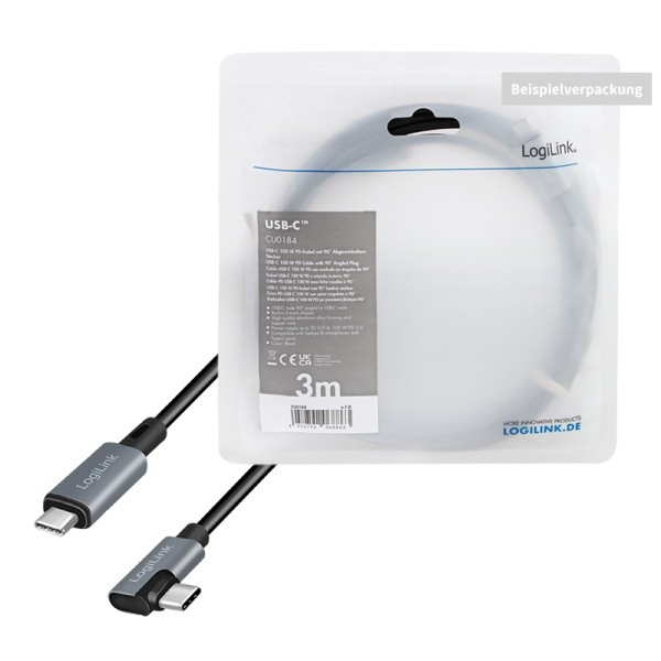 LogiLink USB-C 3.0m kątowy czarny