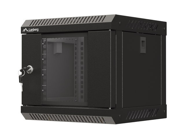 Lanberg szafa rack wisząca 10'' 4U 300x300 czarna drzwi przeszklone flat pack WF11-3304-10B
