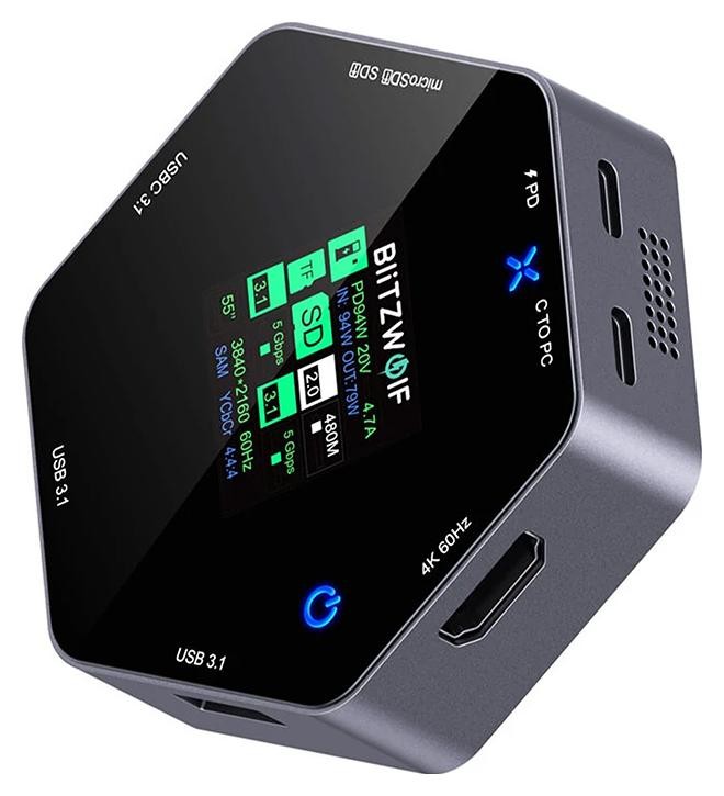 Blitzwolf BW-TH16 8w1 USB 100W LCD Smart Display USB-C x1 USB 3.1 x2 PD 100W HDMI