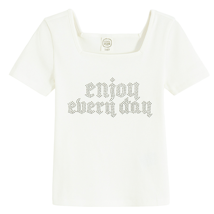 Cool Club, T-shirt dziewczęcy, prążkowany, biały