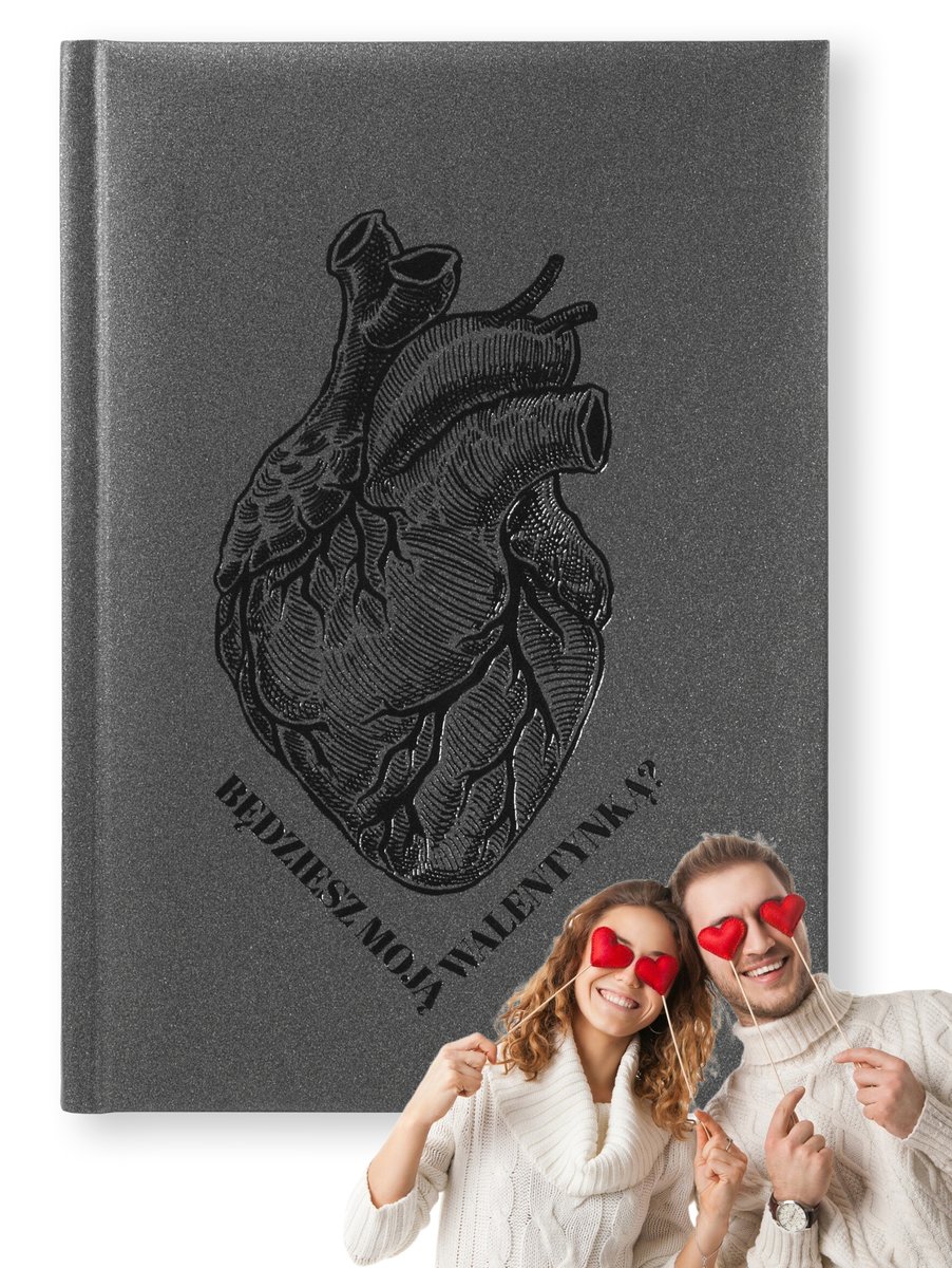 Notes książkowy A5 GRAFITOWY Mila z nadrukiem WALENTYNKI PREZENT