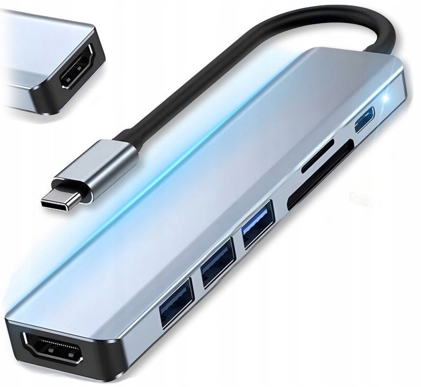 ROZDZIELACZ ROZGAŁĘNIK HUB USB 3.0 2.0 SD MICROSD PD USB TYP C HDMI 7W1
