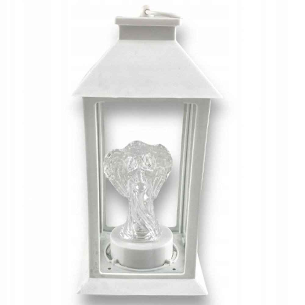Lampion dekoracyjny z aniołkiem 14x14x32cm latarenka XL biała znicz stroik