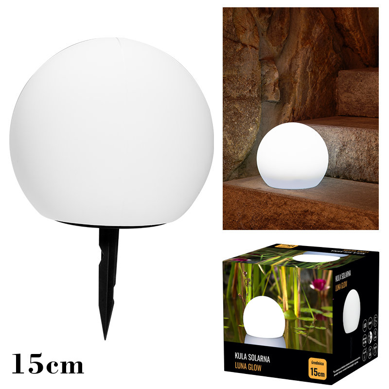 Kula Lampa Solarna LED LUNA GLOW rozmiar S 15cm do wbijania i położenia
