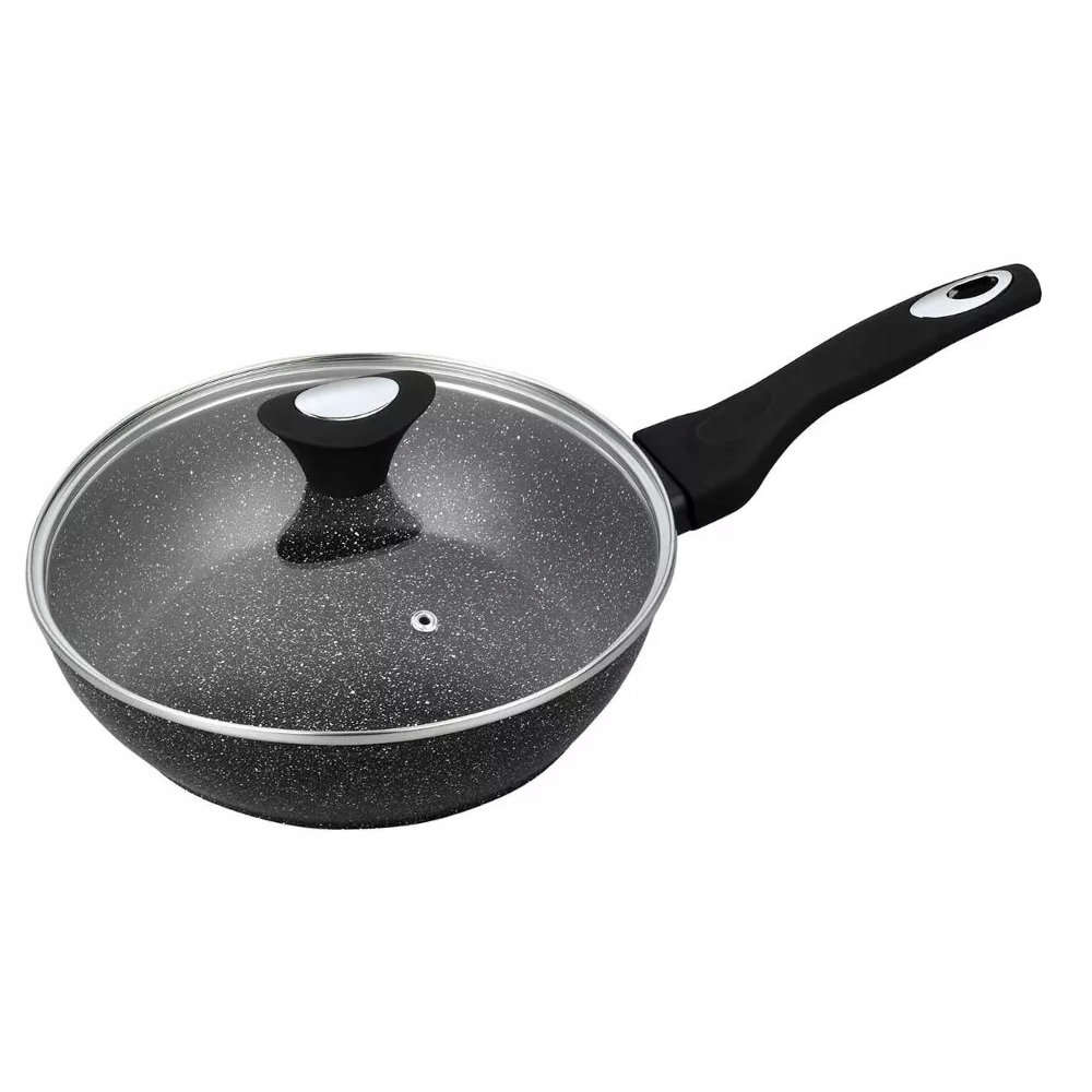 Patelnia głęboka z pokrywką 24 cm średnia Krisberg marmurkowa indukcyjna