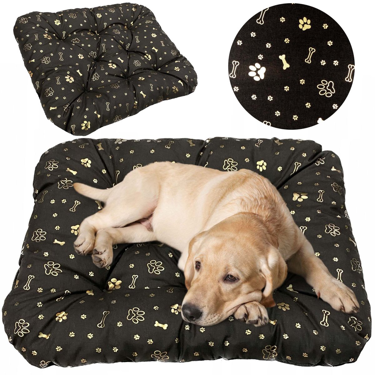 Legowisko Dla Psa Poduszka Posłanie Wytrzymałe 90X70 Cm Kość Złota