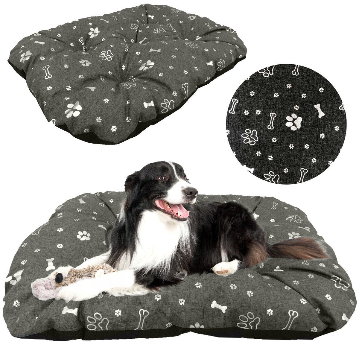 Legowisko Dla Psa Poduszka Posłanie Wytrzymałe 90X70 Cm Kość Srebrna