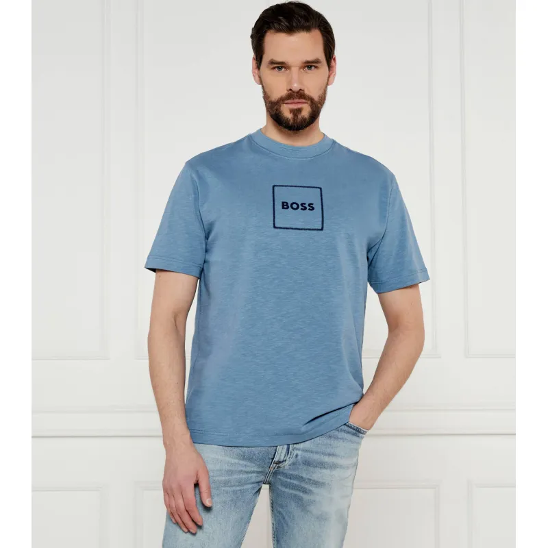 BOSS ORANGE T-shirt Regular Fit z dodatkiem lnu