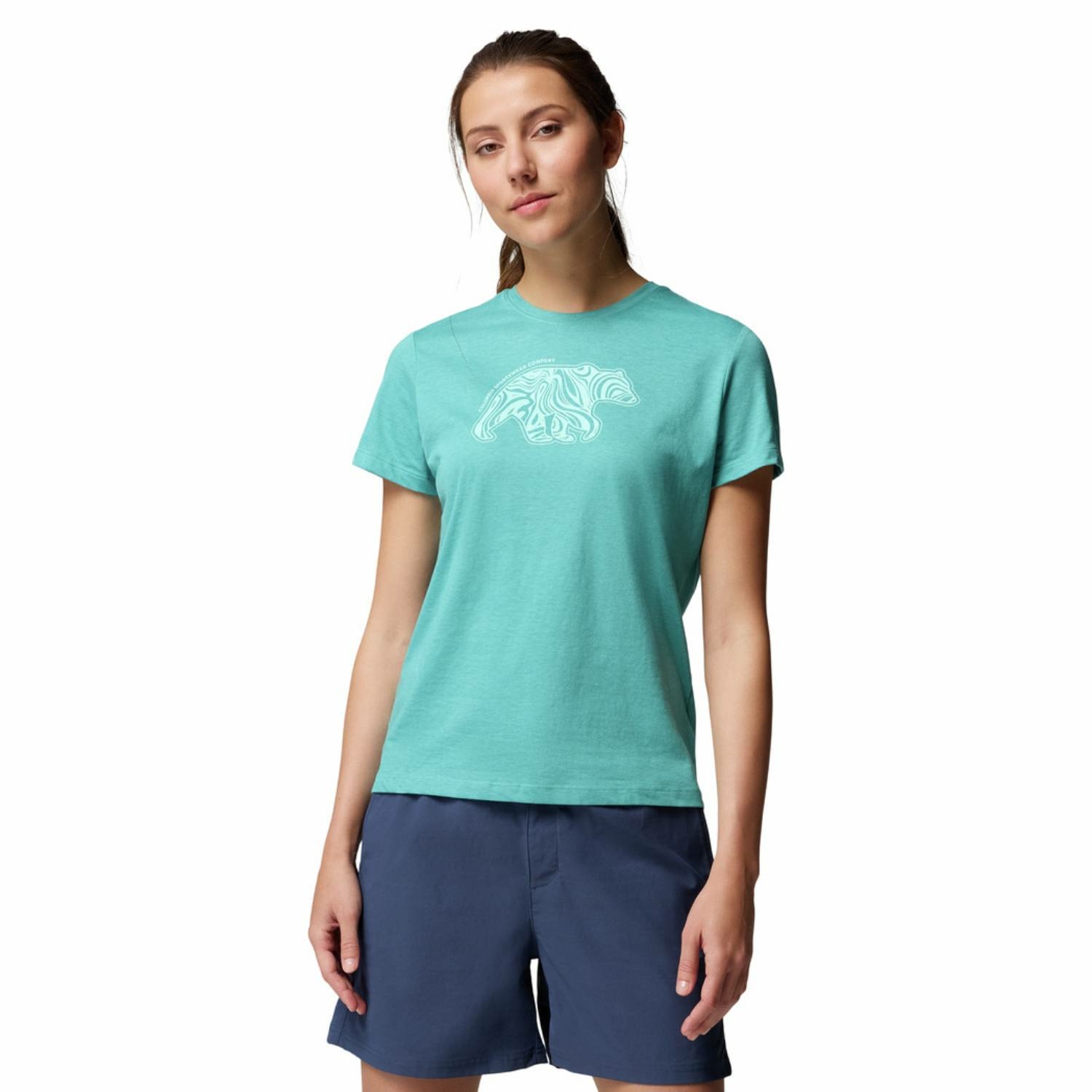 Damska koszulka techniczna Columbia Ruby Springs Graphic Fit Short Sleeve teal/bearly swirl - L